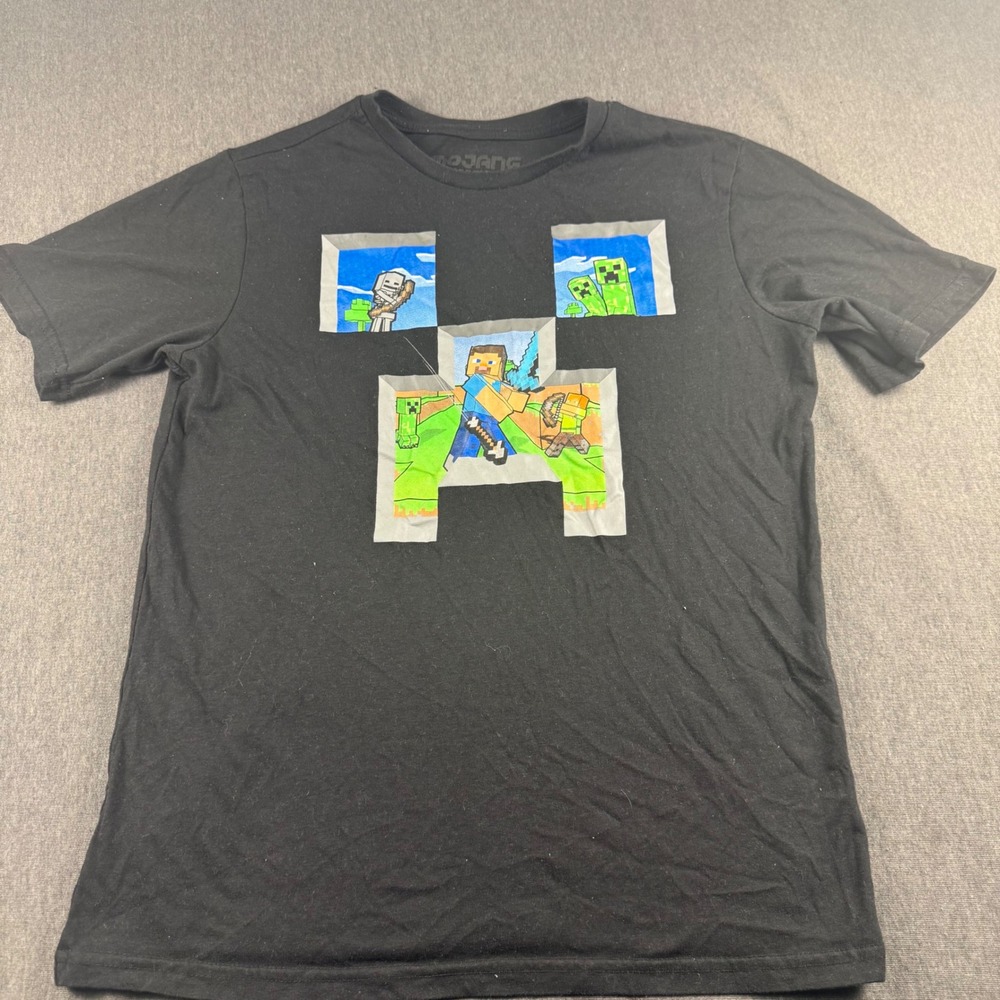 Minecraft Mojang Boys XL 14/16 Black Creeper Graphic T-Shirt Steve Skeleton‎ Tee